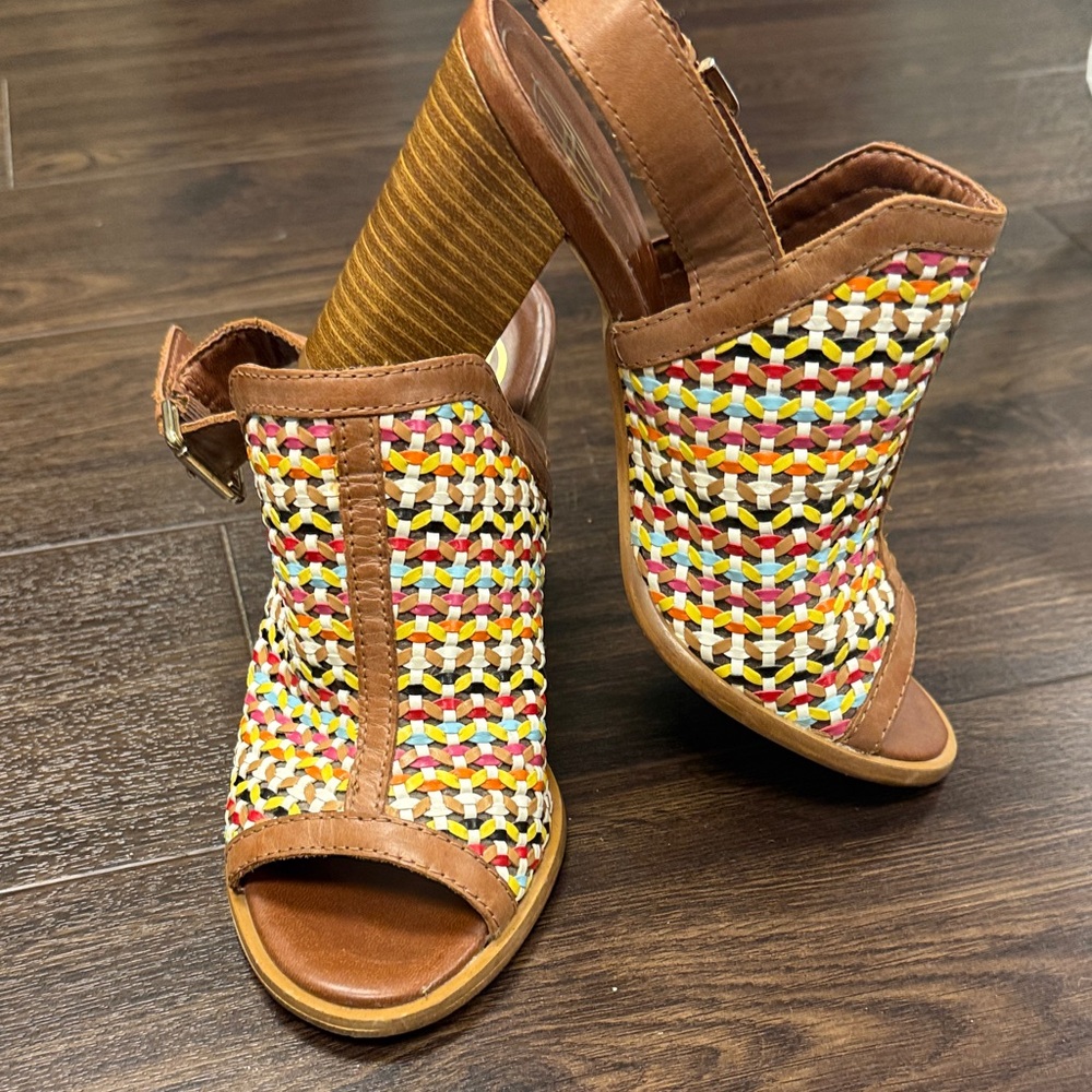 House of Harlow 1960 Multicolor Woven Boho Platform Sandals - Size 35